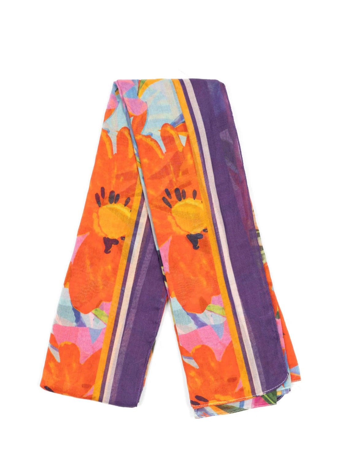 Spring Floral Purple Border Cotton Scarf