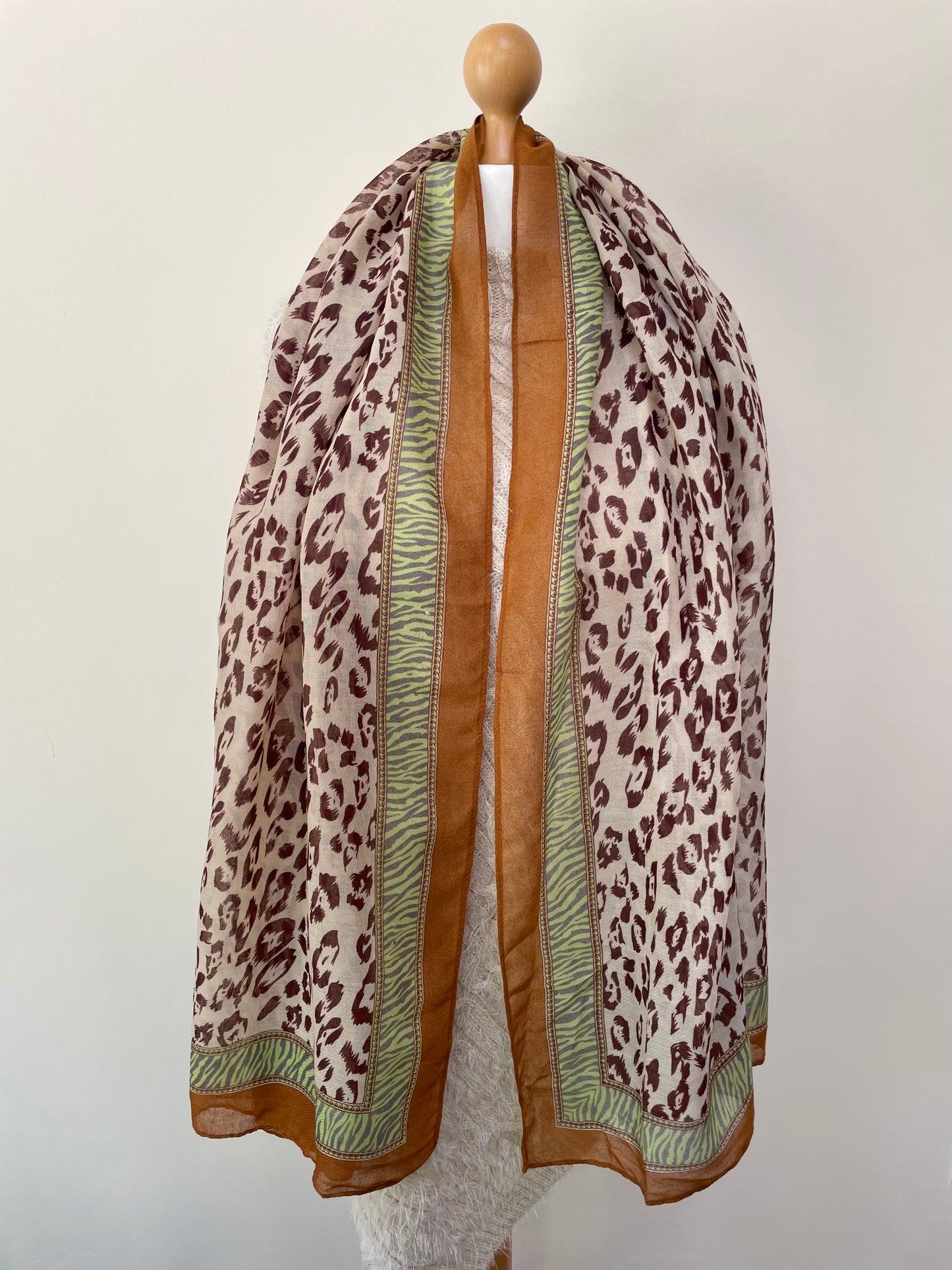 Autumn Brown and Green Leopard Scarf
