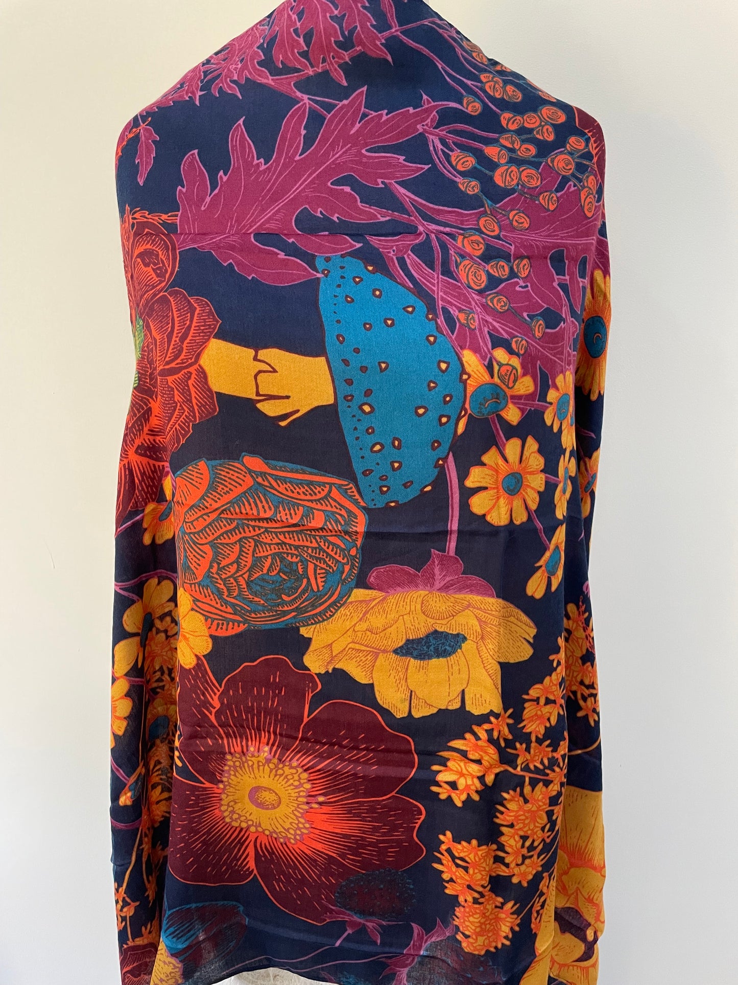 Navy Botanical Floral Print Scarf