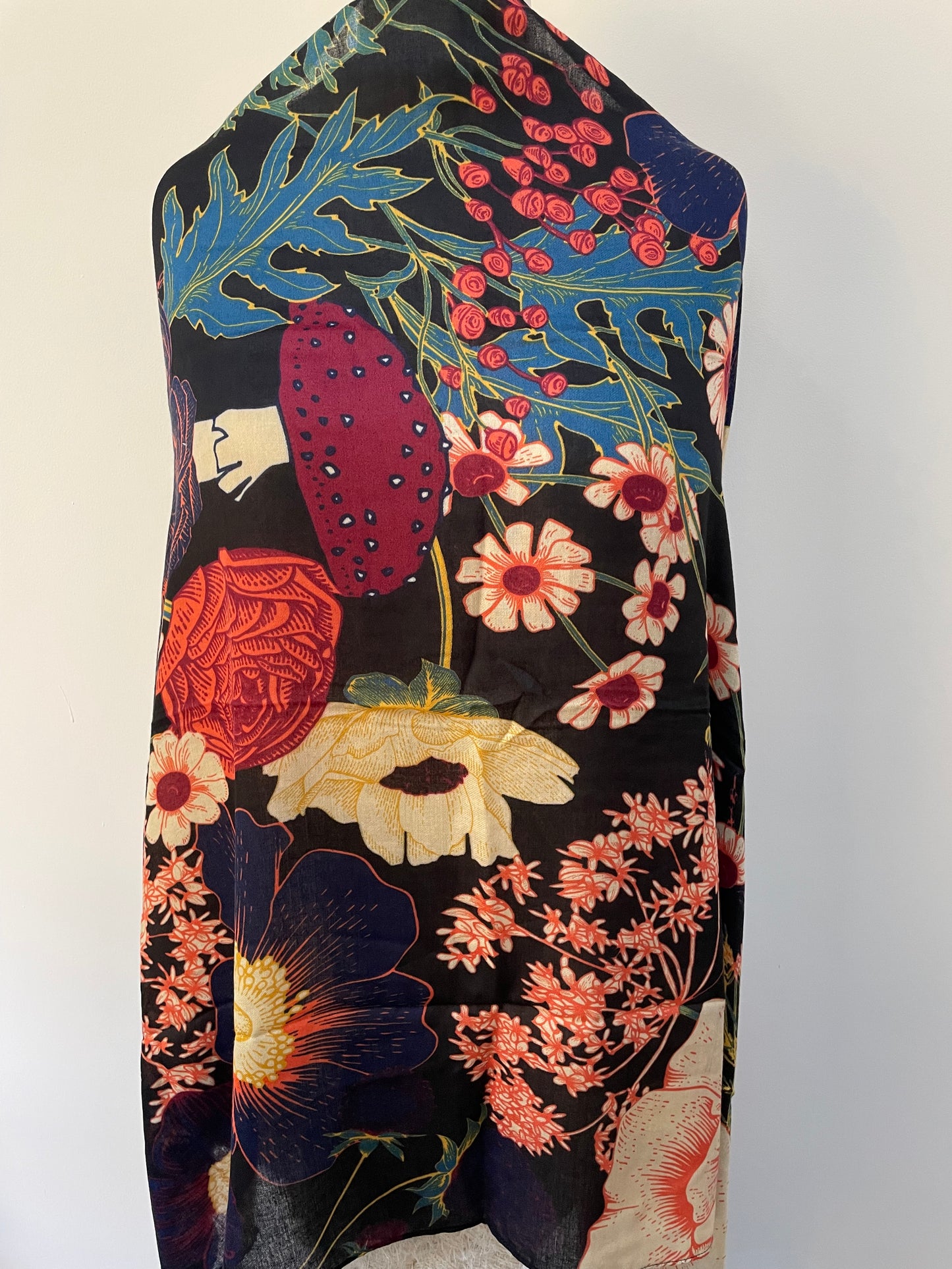 Black Botanical Floral Print Scarf