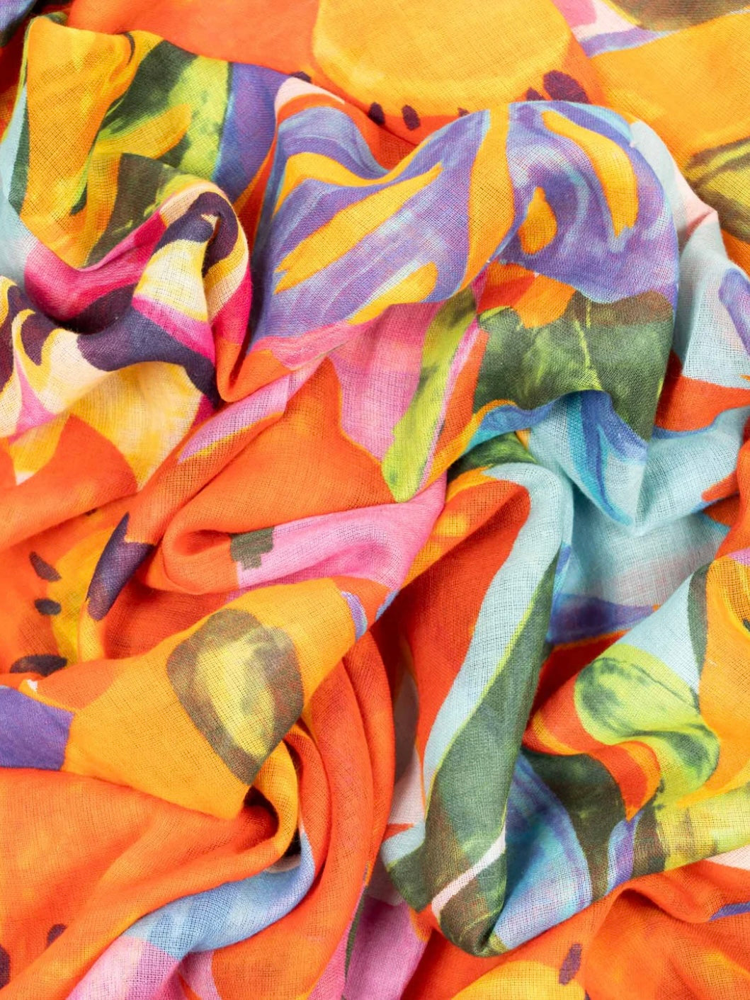 Spring Floral Purple Border Cotton Scarf