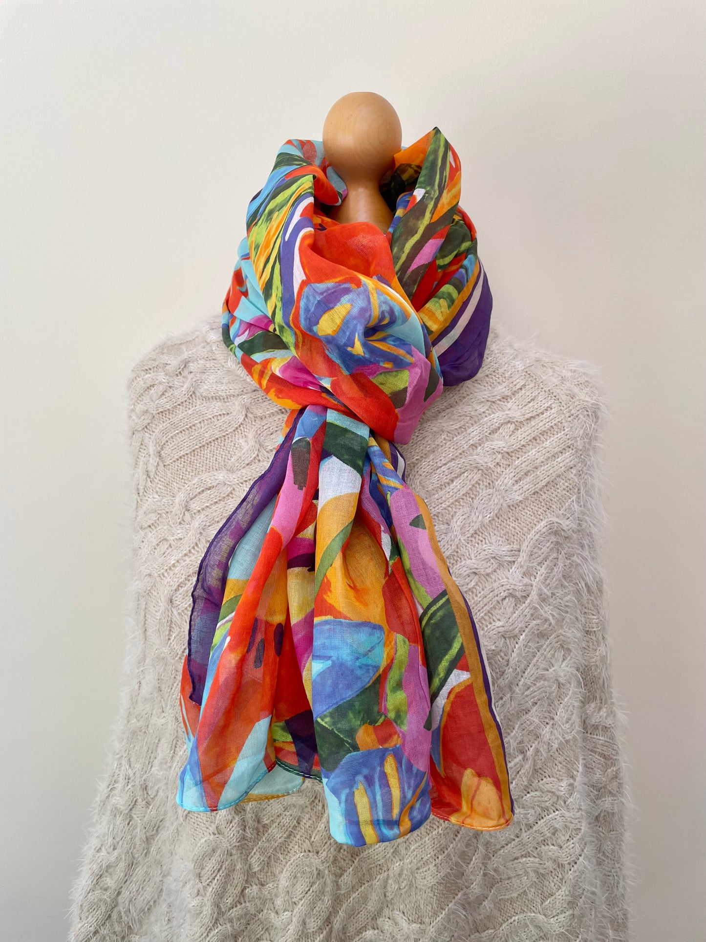 Spring Floral Purple Border Cotton Scarf Sarong