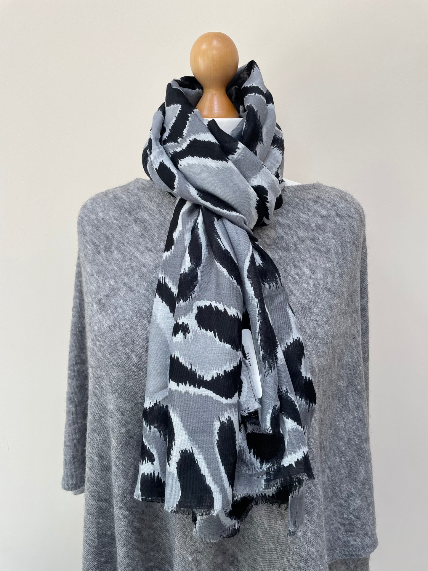 Winter Grey Large Leopard Scarf