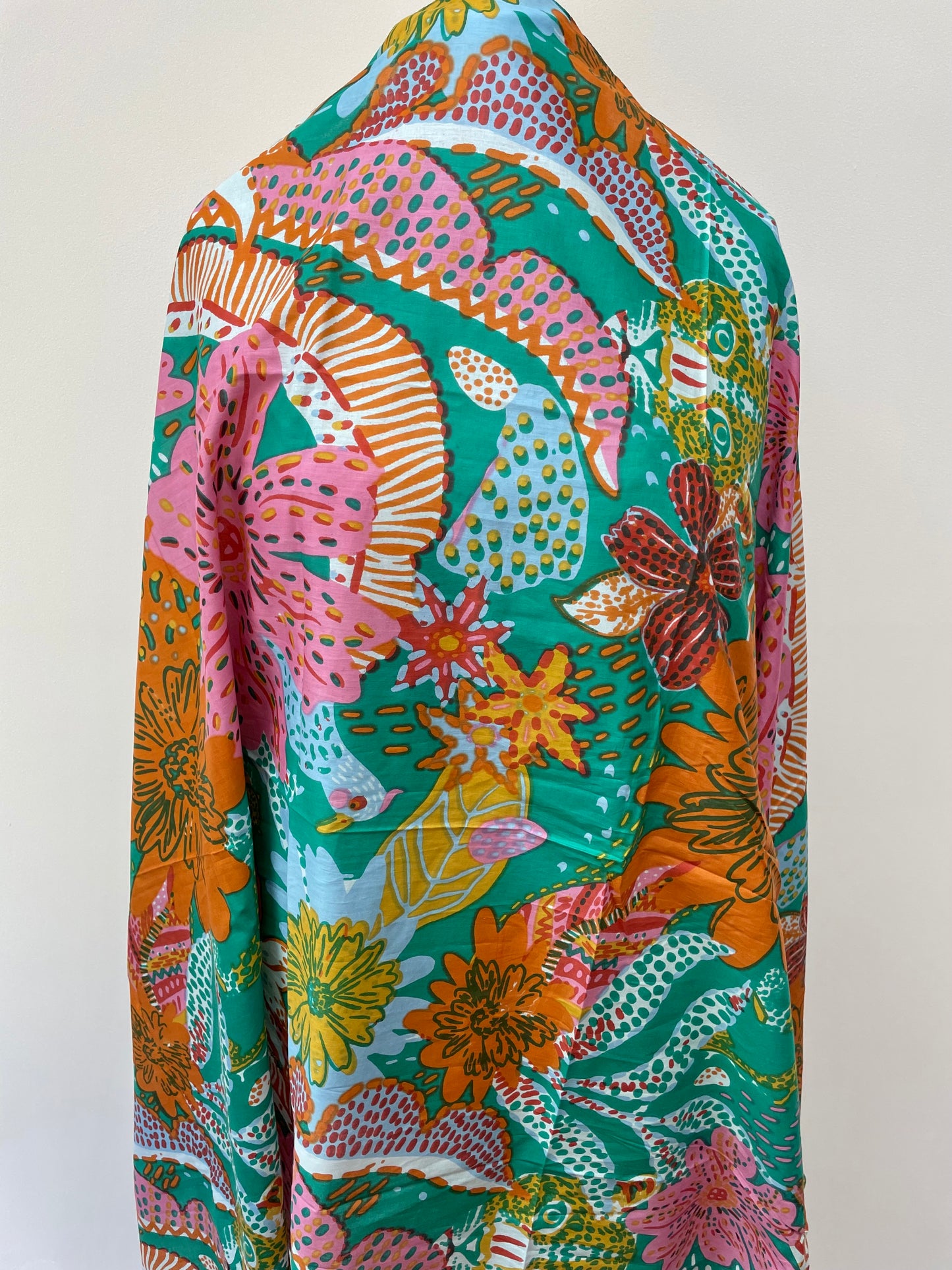 Spring Green Jungle Print Cotton Scarf Sarong