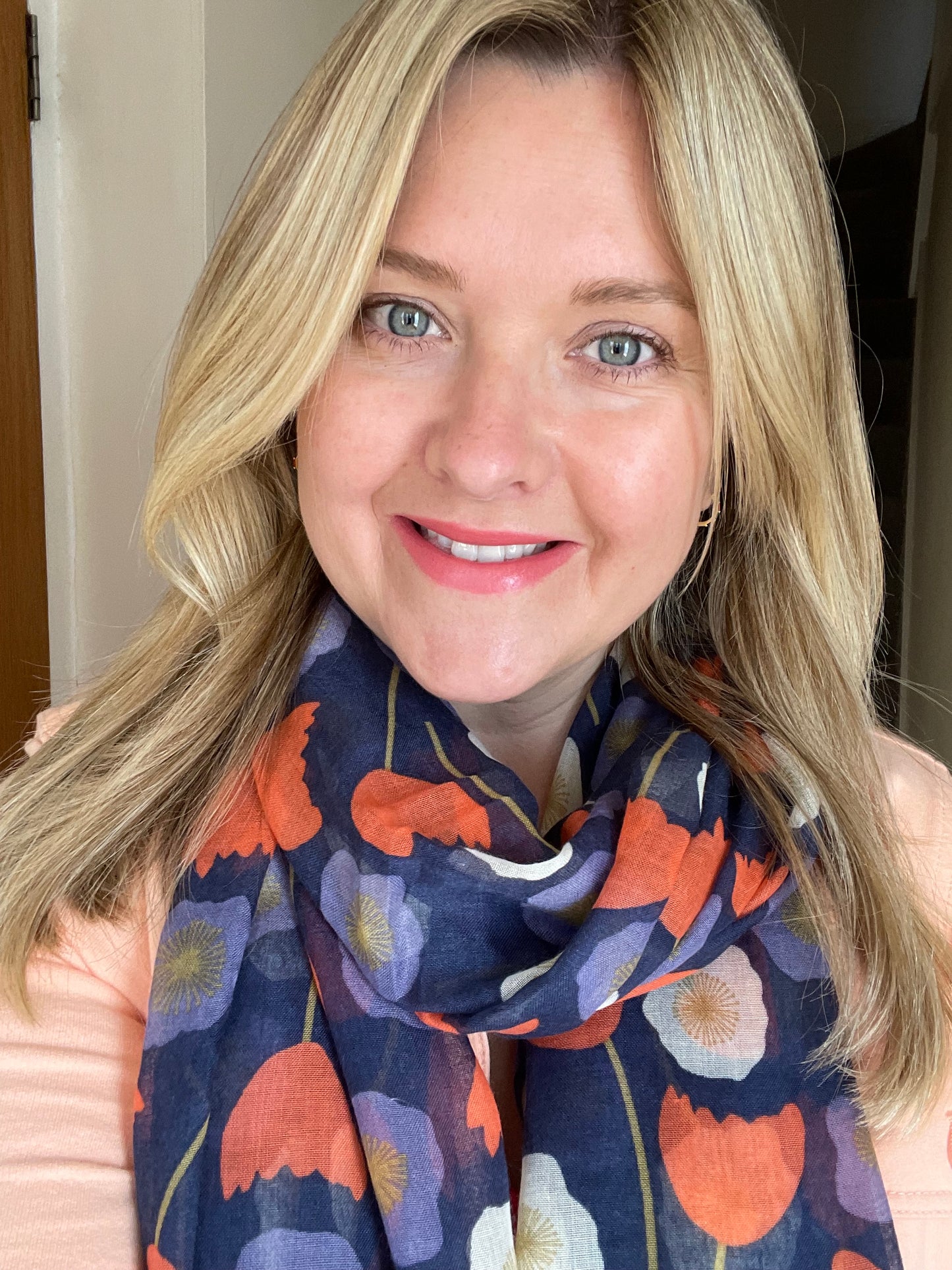 Spring Navy Hyacinth Big Poppies Scarf