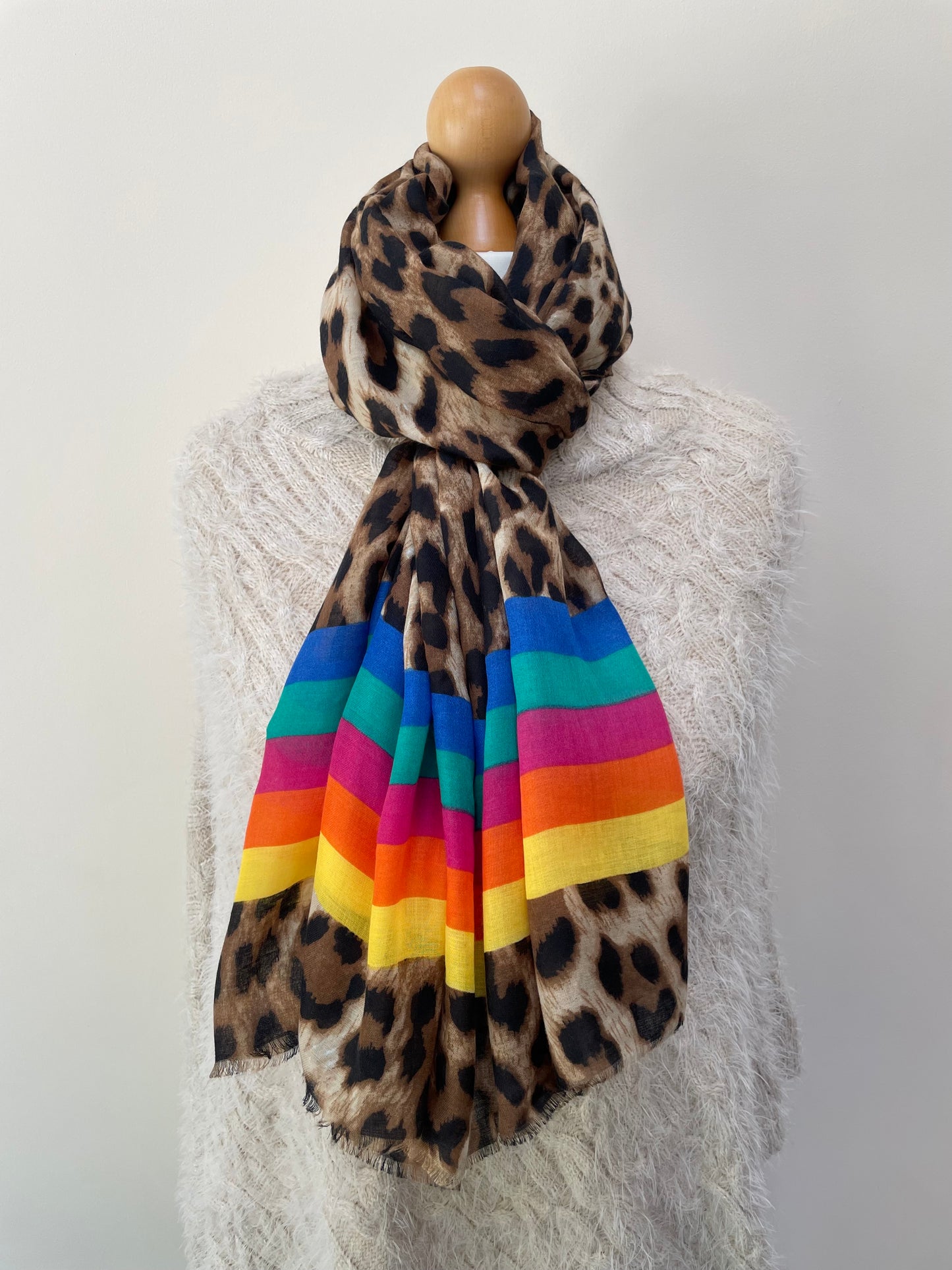 Bright Rainbow Leopard Print Scarf
