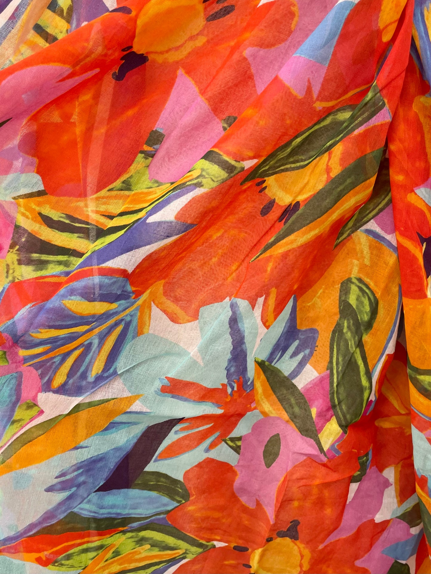 Spring Floral Purple Border Cotton Scarf Sarong