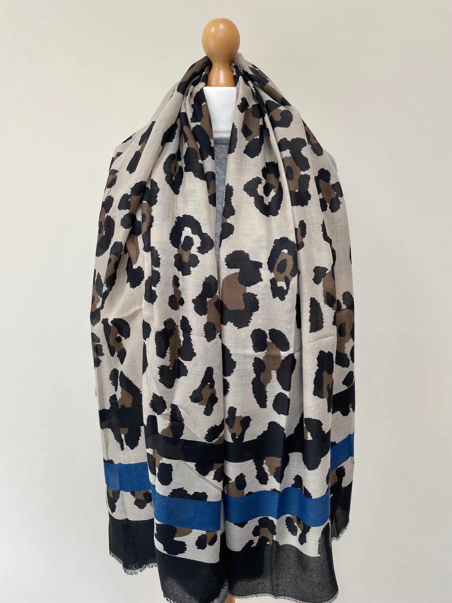 Winter Black and Blue Leopard Print Scarf