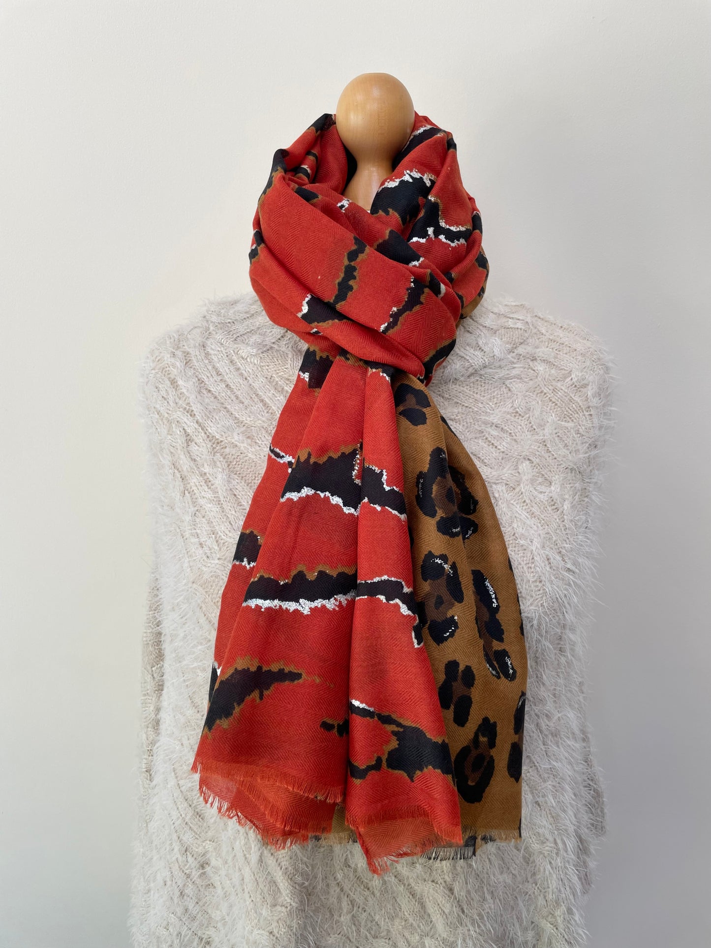 Rust Leopard Zebra Scarf