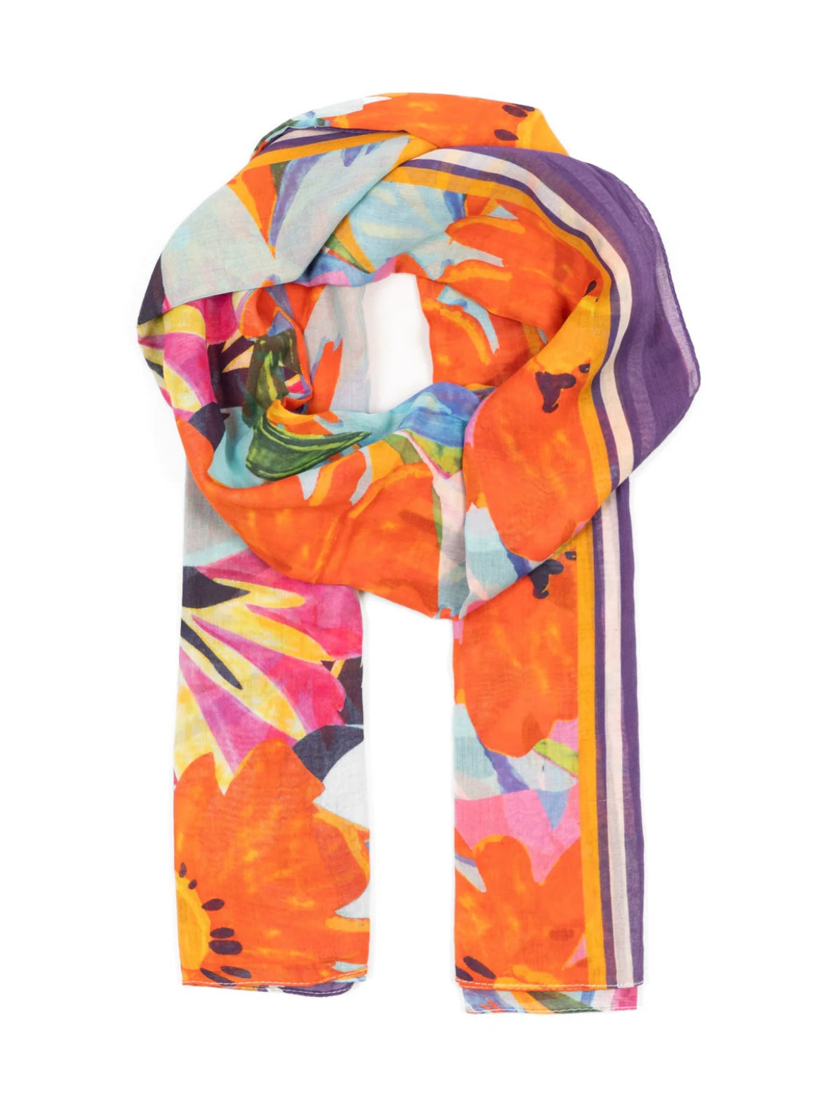 Spring Floral Purple Border Cotton Scarf