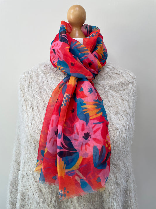 Orange and Pink Floral Scarf
