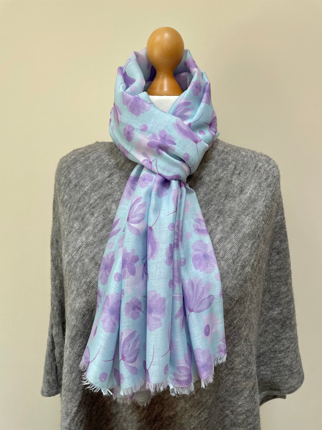 Summer Blue and Lilac Floral Scarf