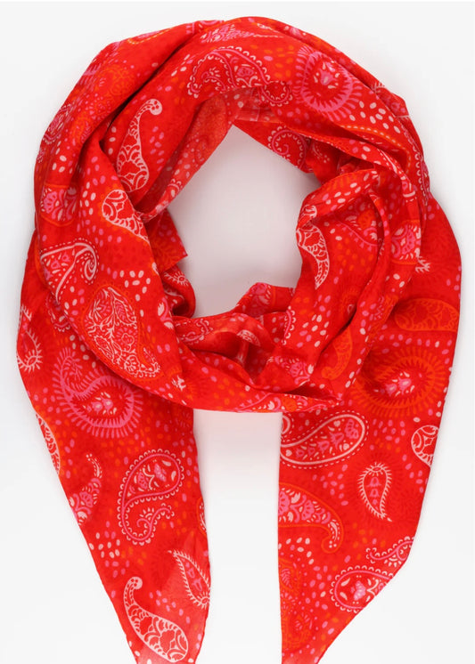 Spring Red Paisley Print Cotton Scarf