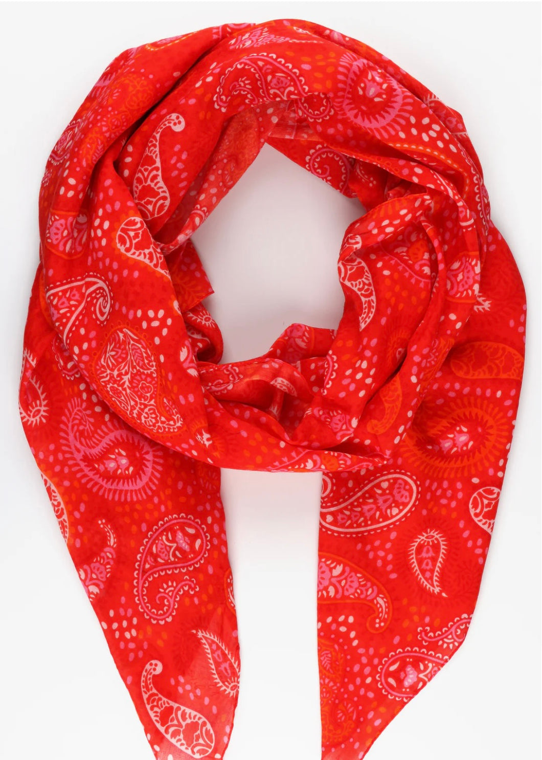Spring Red Paisley Print Cotton Scarf