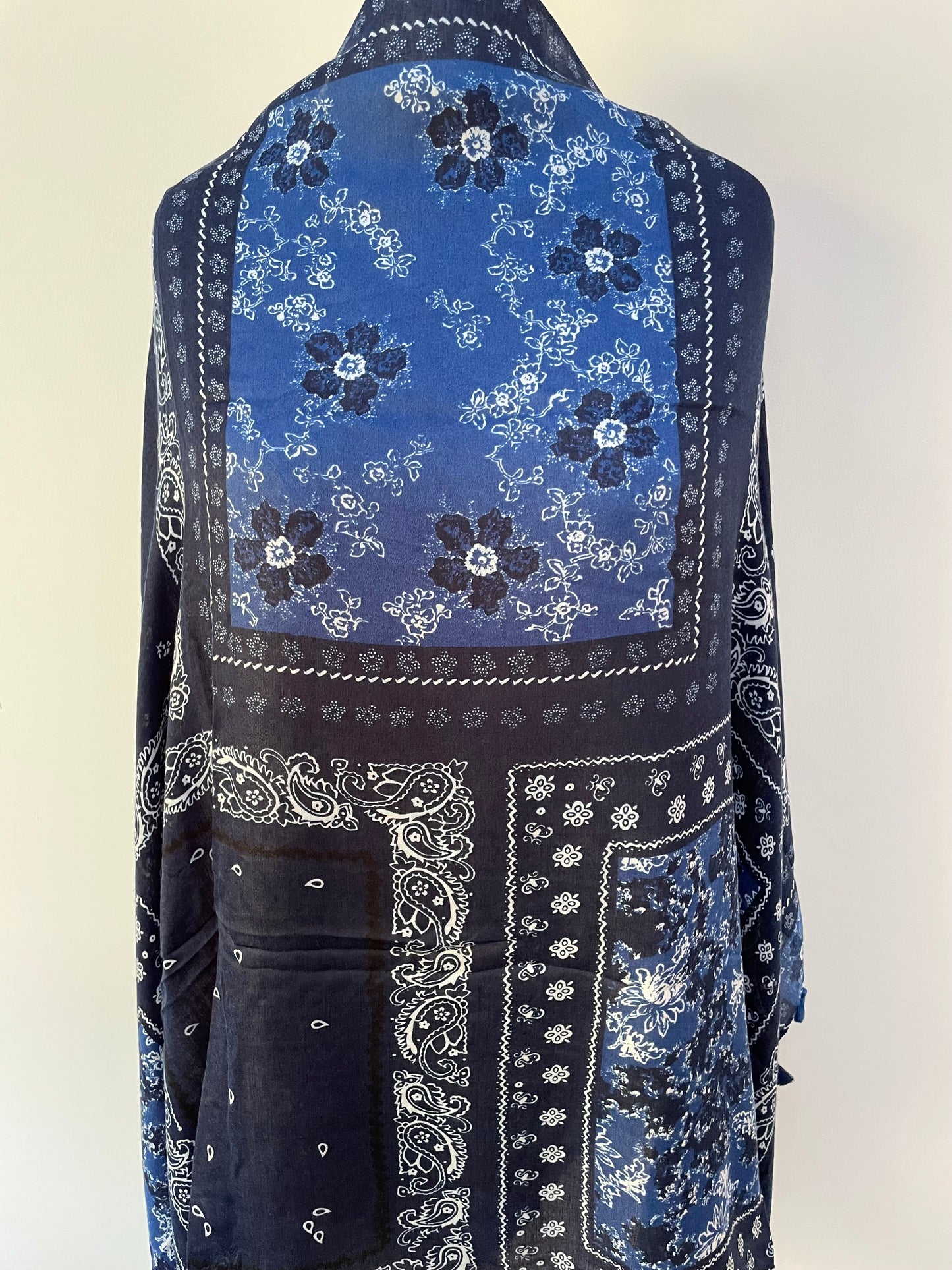 Navy Blue Paisley Print Scarf