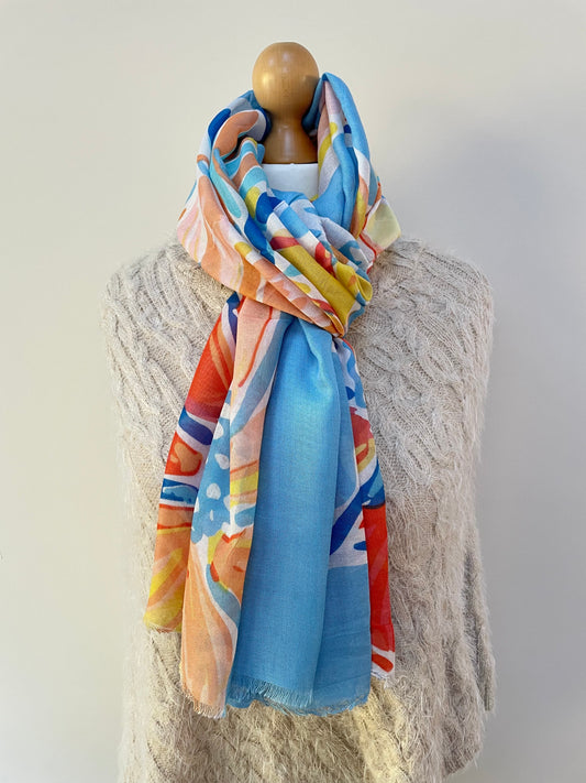 SALE Blue Large Tropical Scarf