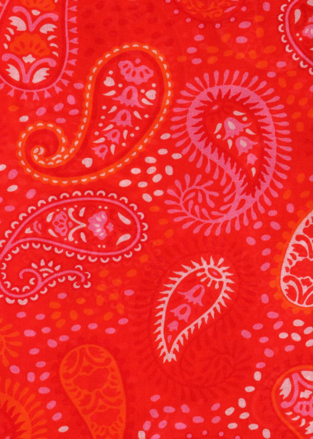 Spring Red Paisley Print Cotton Scarf