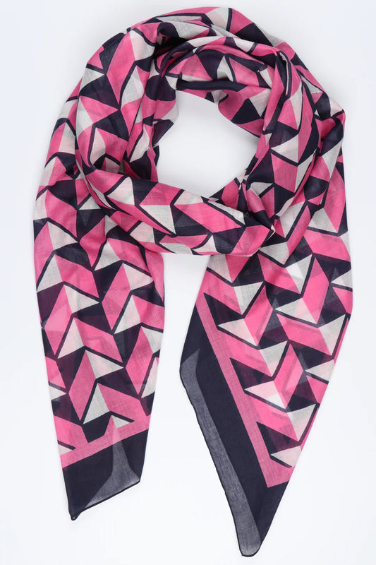 Navy and Pink Geo Print Cotton Scarf