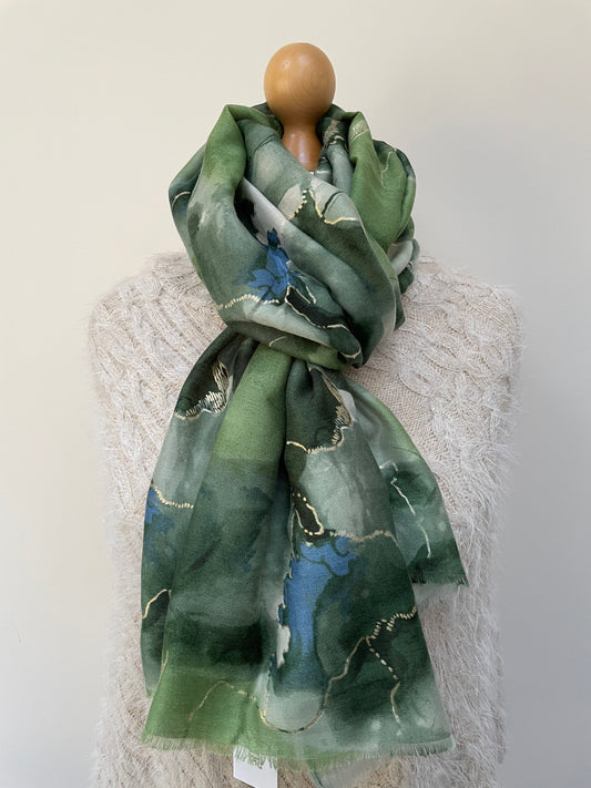 Autumn Green and Gold Marble Scarf