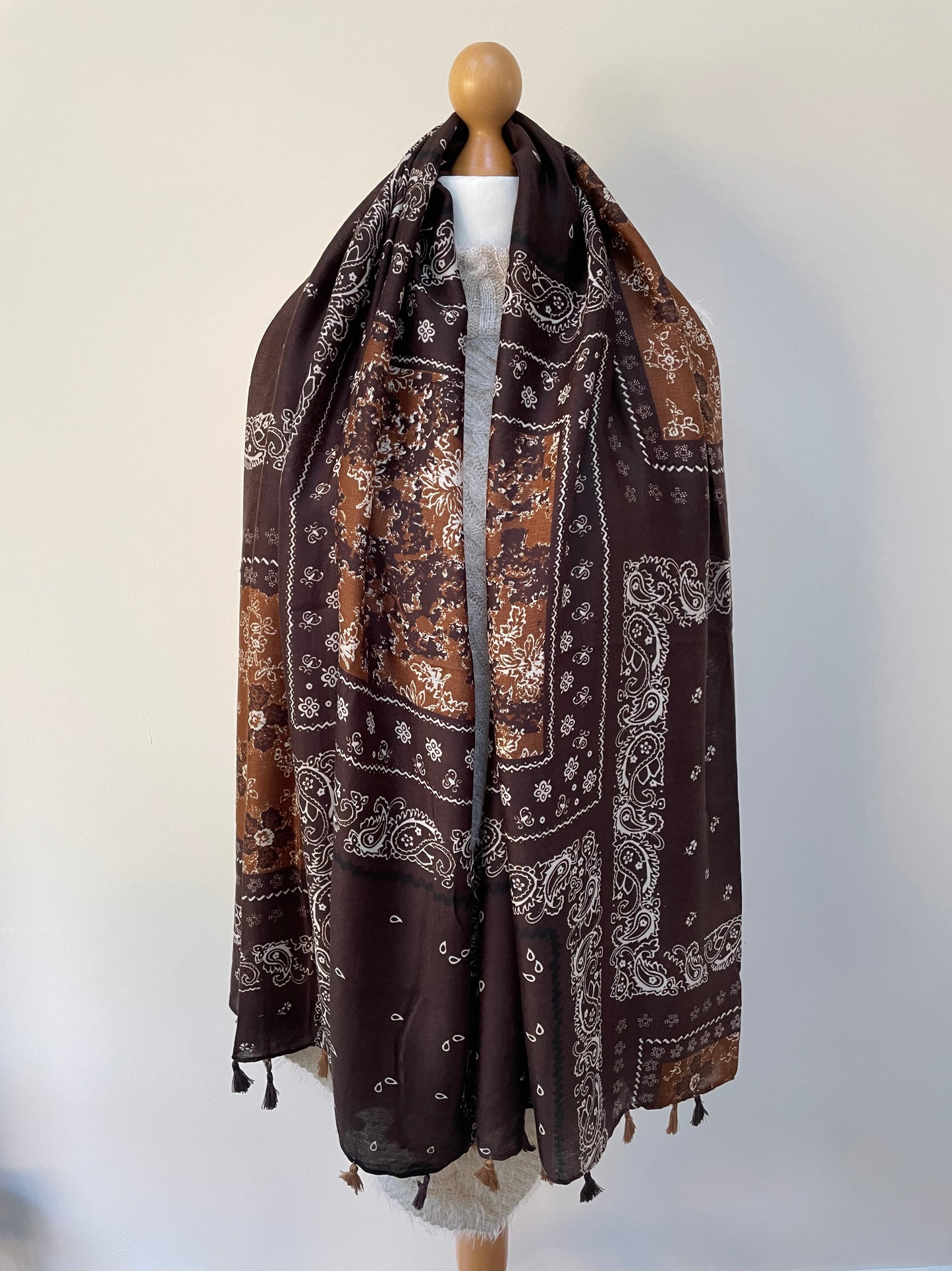 Autumn Brown Paisley Print Scarf