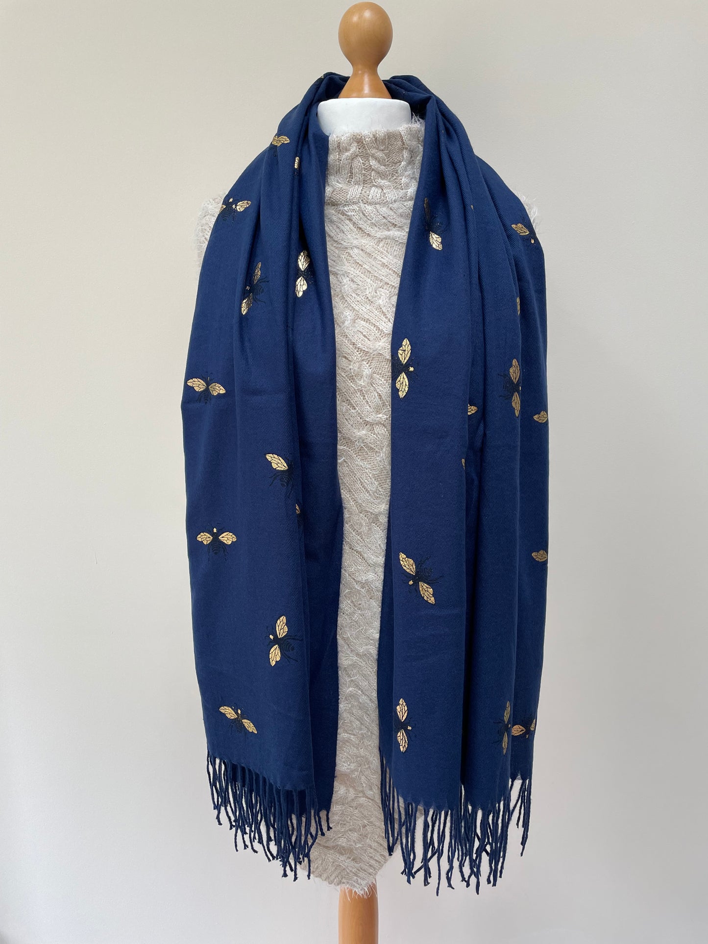 Navy Blue Bee Scarf