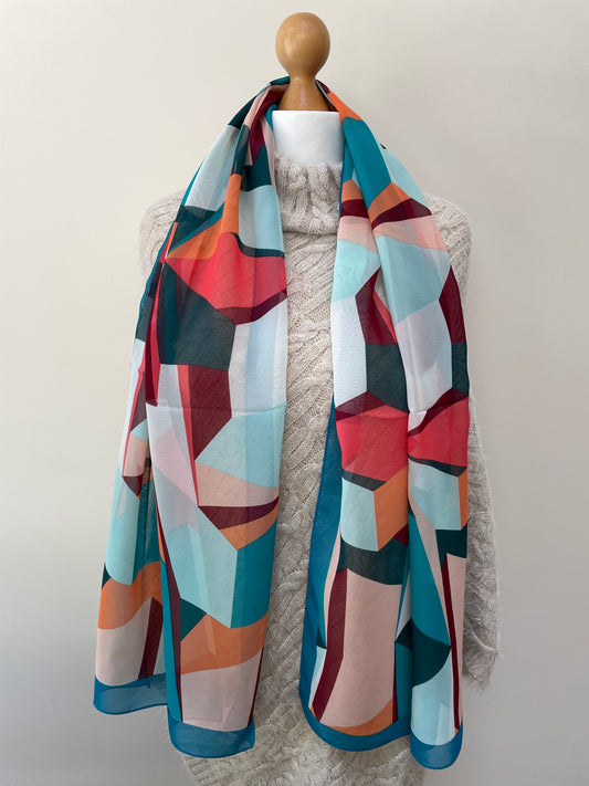 Autumn Teal Abstract Geo Print Scarf