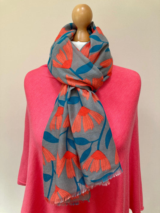 Spring Grey Trailing Flowers Scarf