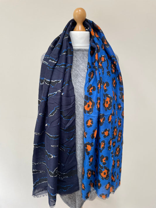 Navy Blue and Orange Leopard Zebra Scarf