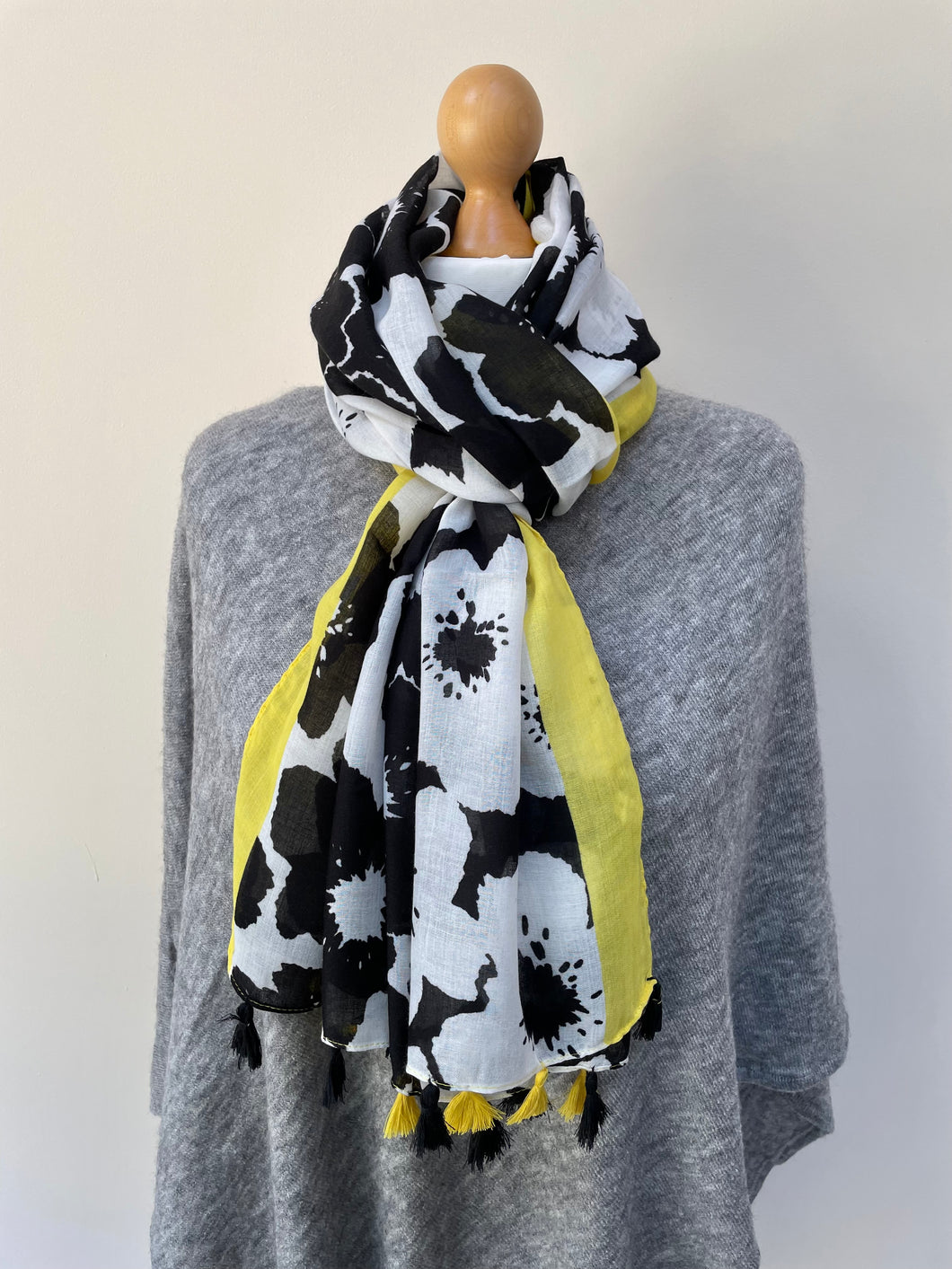 Winter Black White and Yellow Scarf