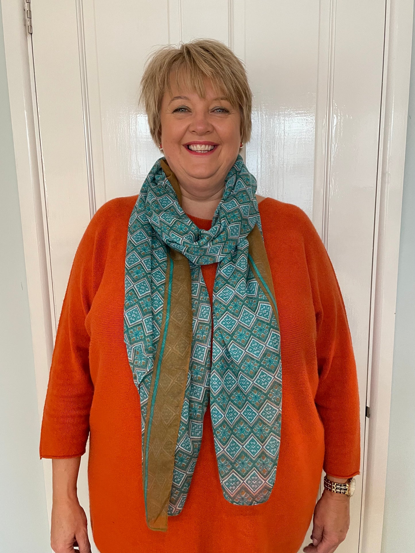 Autumn Teal Little Squares Scarf