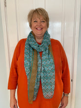 Load image into Gallery viewer, Autumn Teal Little Squares Scarf

