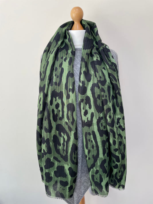 Green and Black Leopard Scarf
