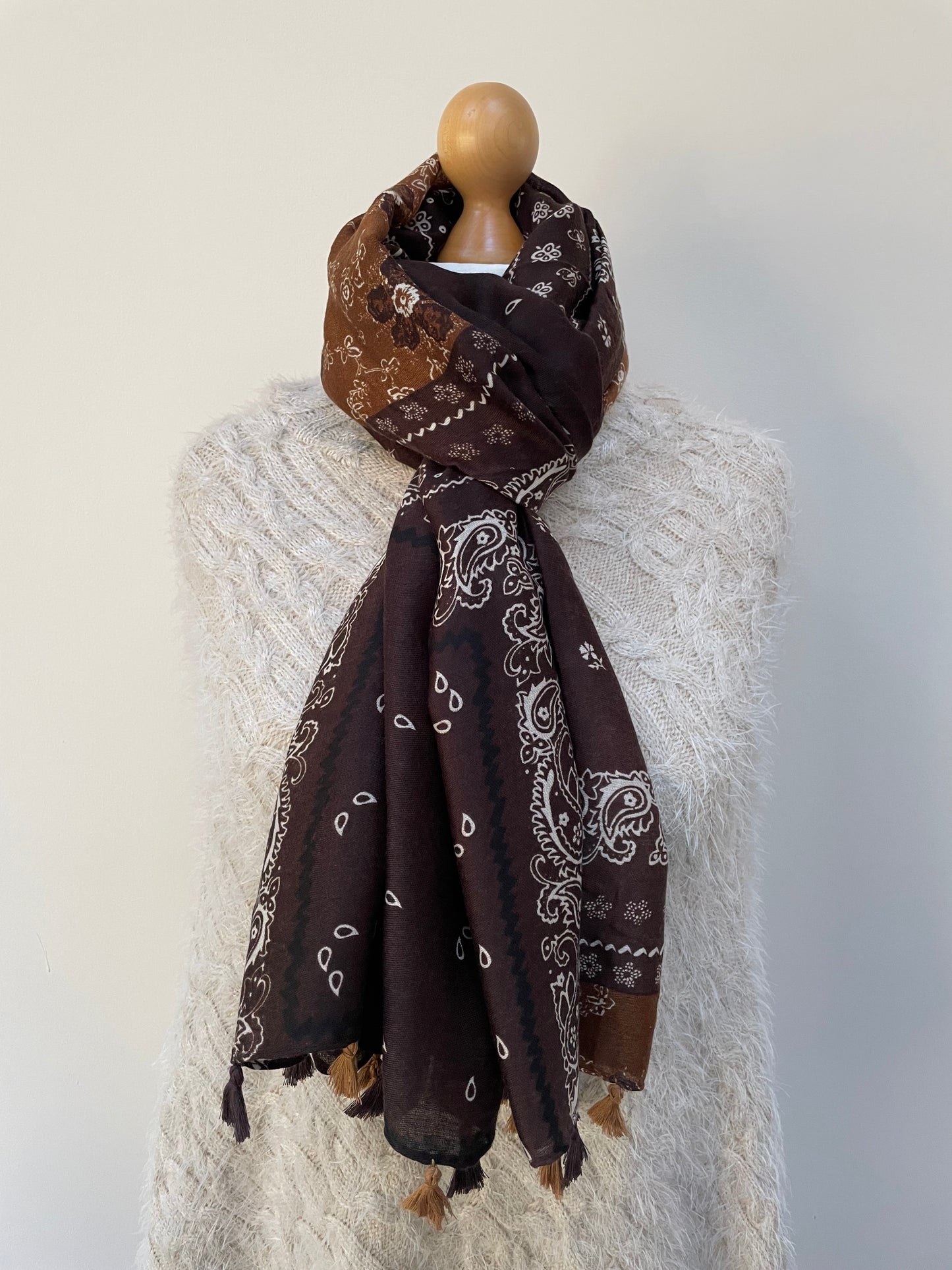 Autumn Brown Paisley Print Scarf