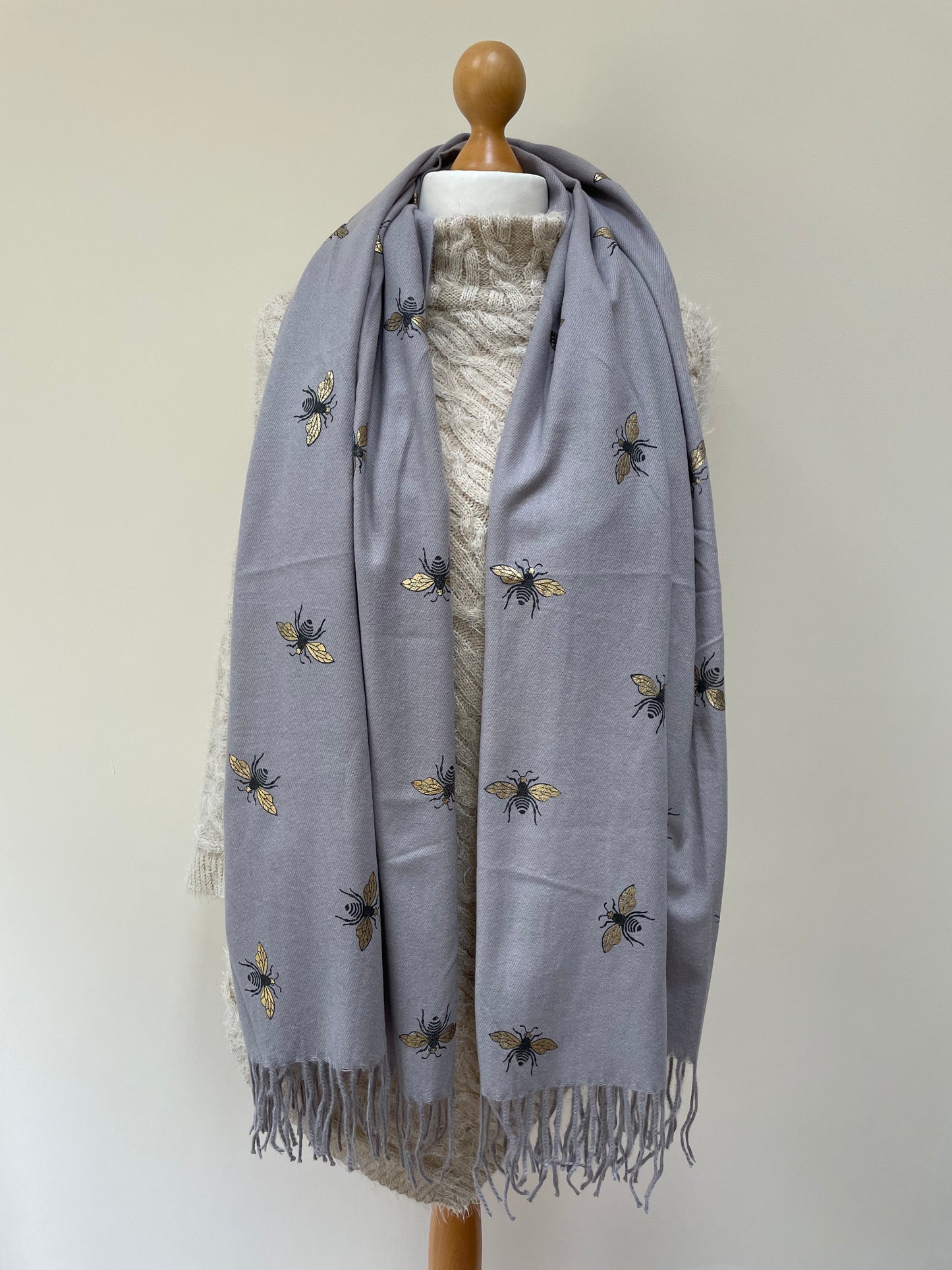 Autumn Grey Bee Scarf