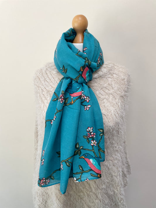Spring Birds and Blossom Scarf