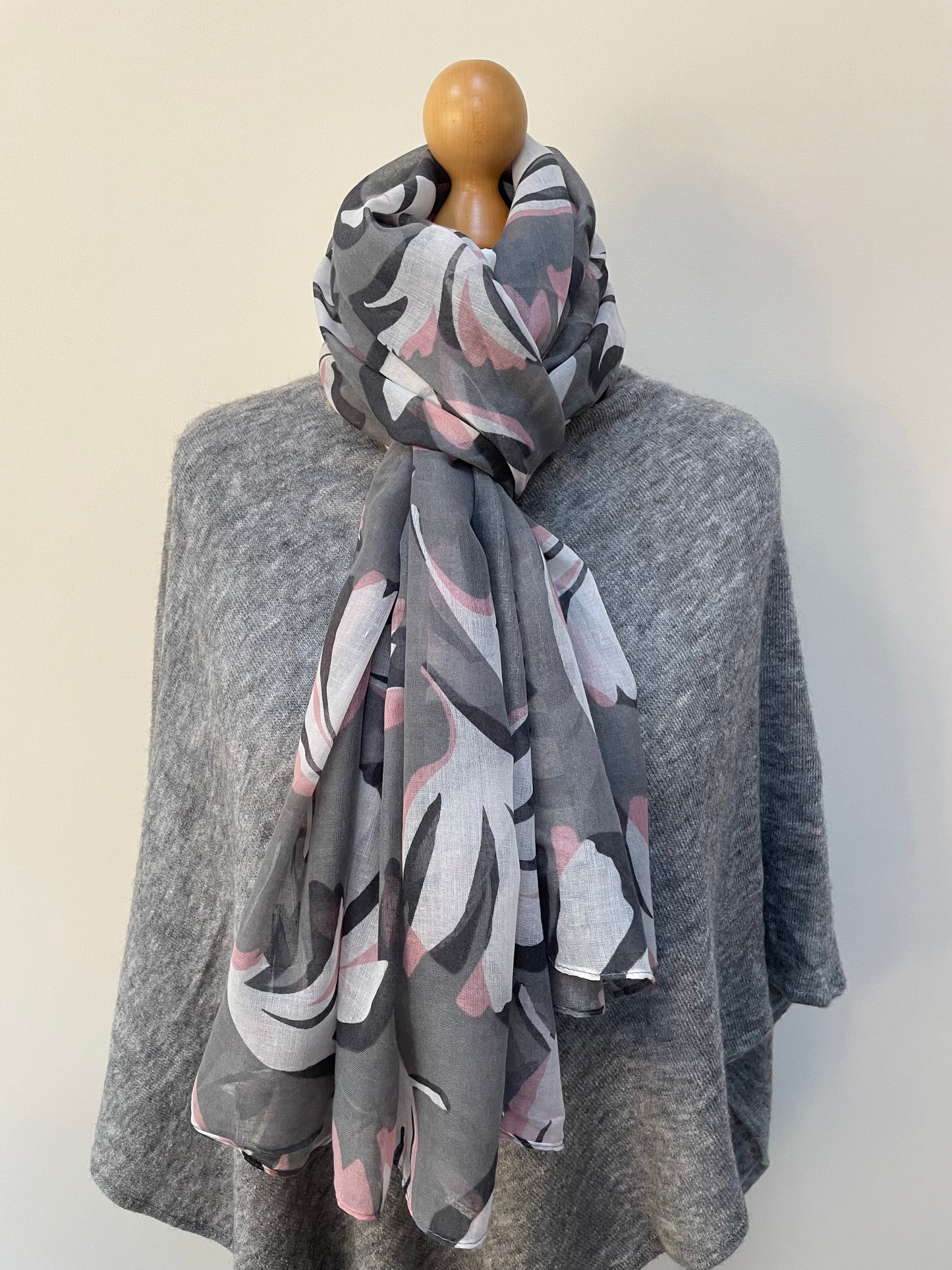 Autumn Pink and Grey Leaves Scarf
