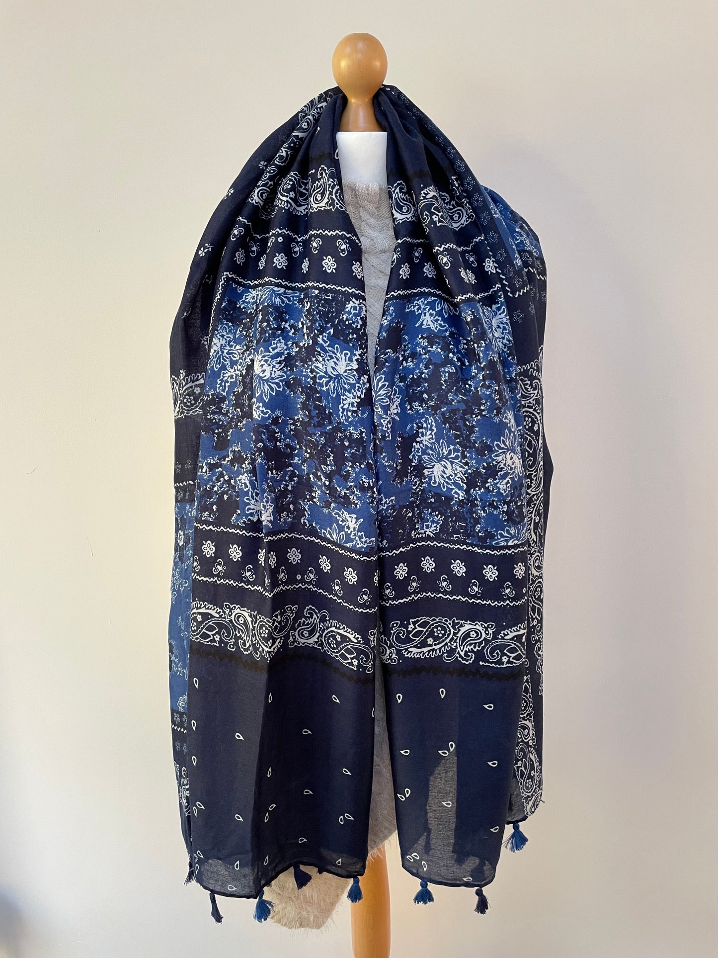 Navy Blue Paisley Print Scarf