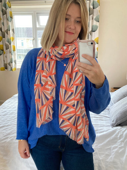 Spring Coral Geo Print Scarf