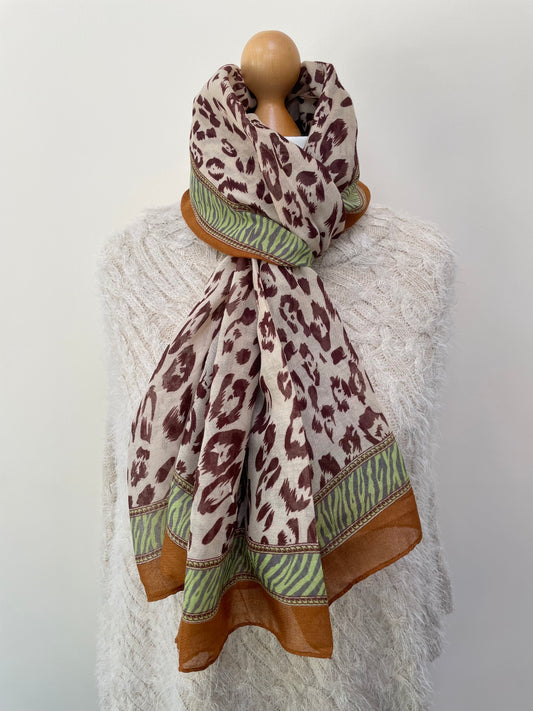 Autumn Brown and Green Leopard Scarf