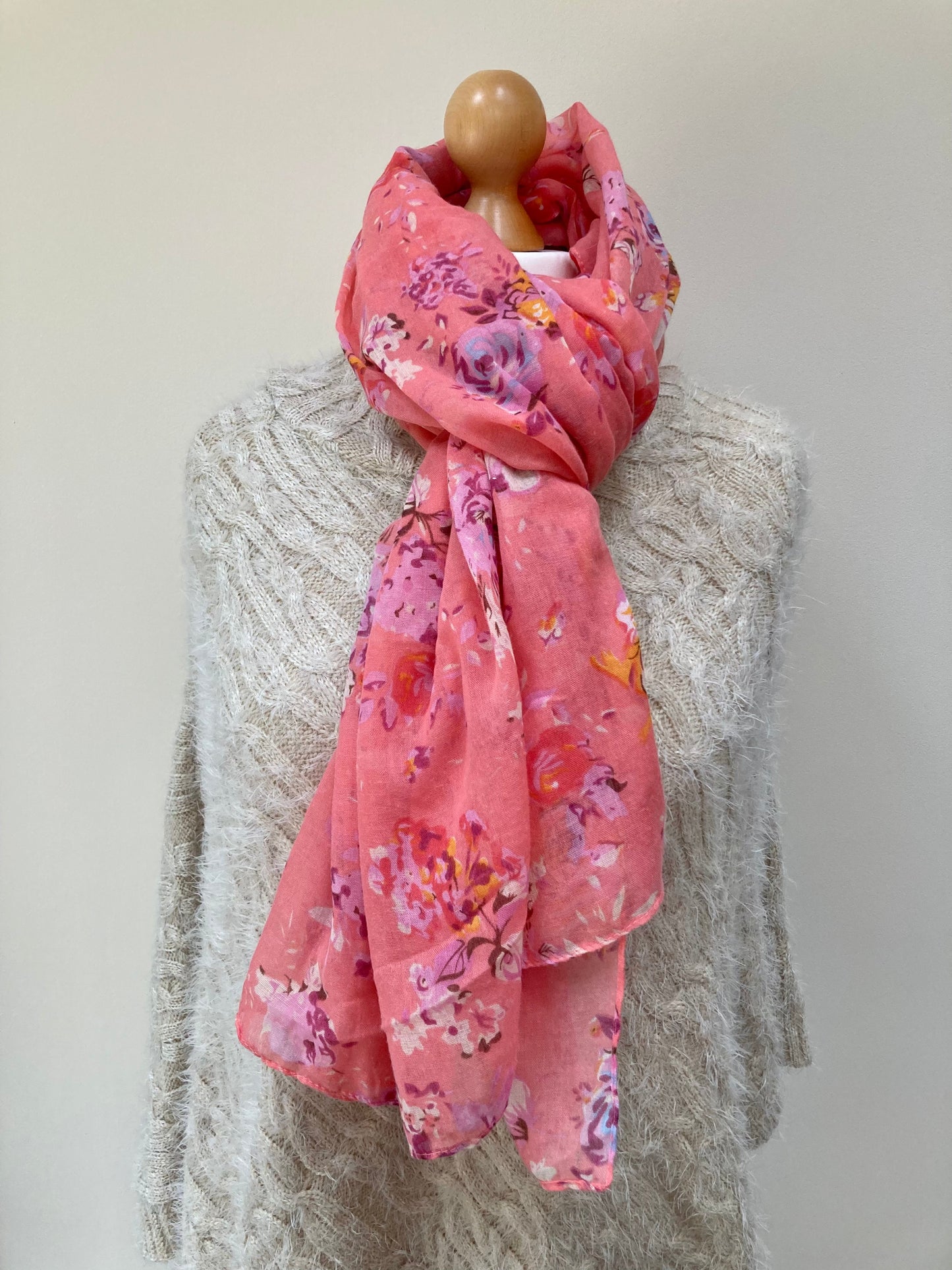 Spring Pink Floral Scarf and Gloves Set