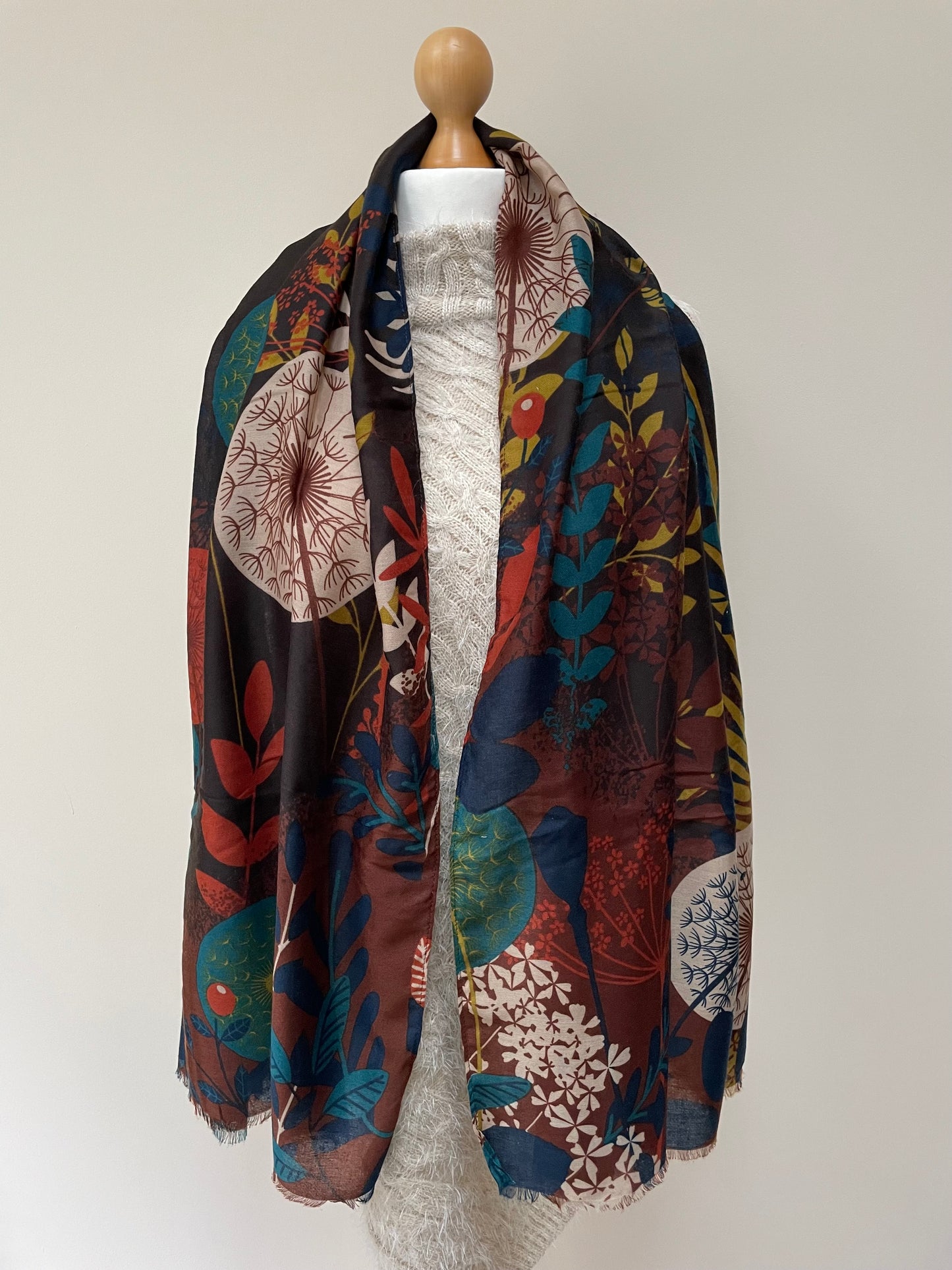 Autumn Brown Wild Dandelion Print Scarf