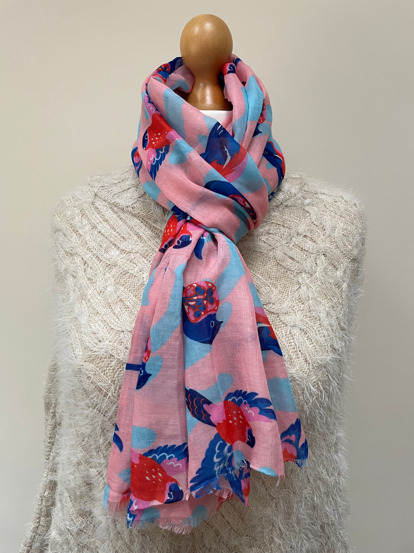 Pink Bird Print Scarf