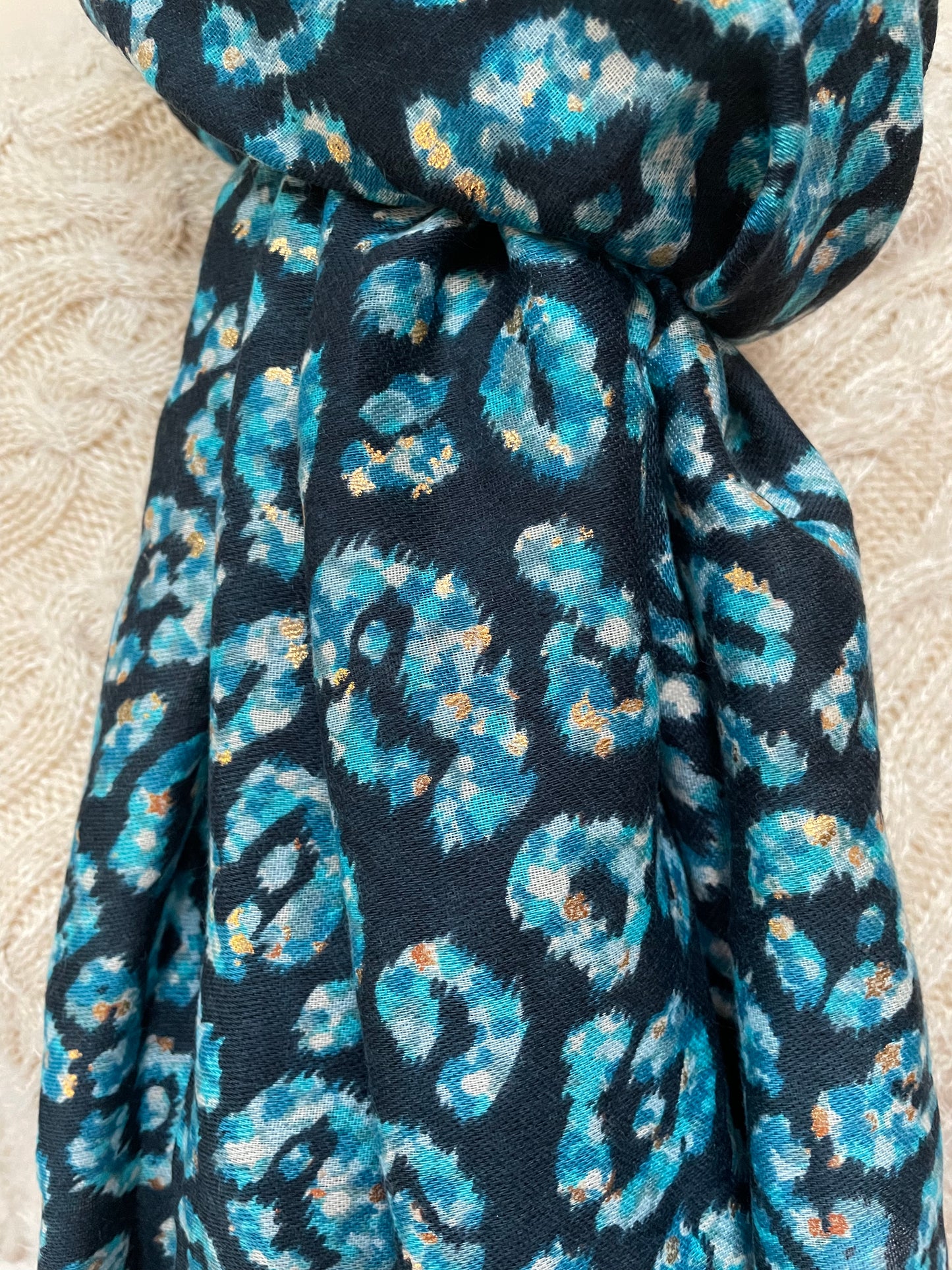 Navy Blue Leopard Scarf