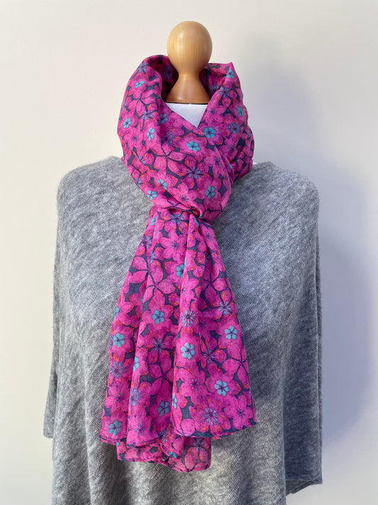 Summer Pink Floral Print Scarf