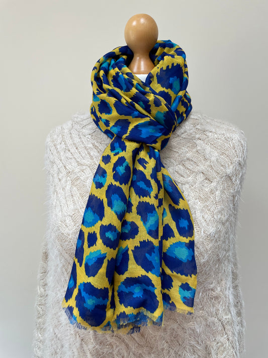 Blue and Yellow Leopard Print Scarf