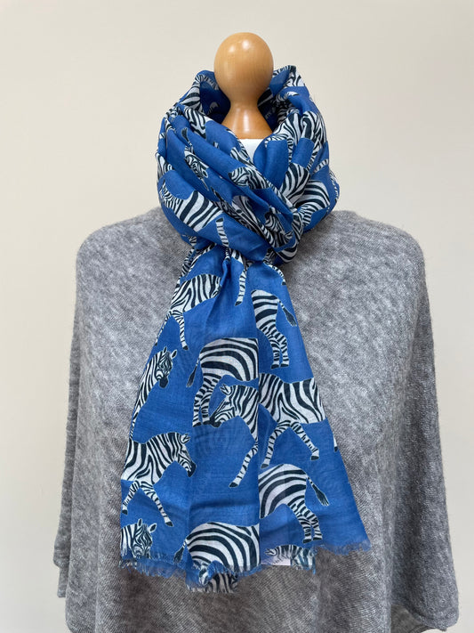 Blue Zebra Print Scarf