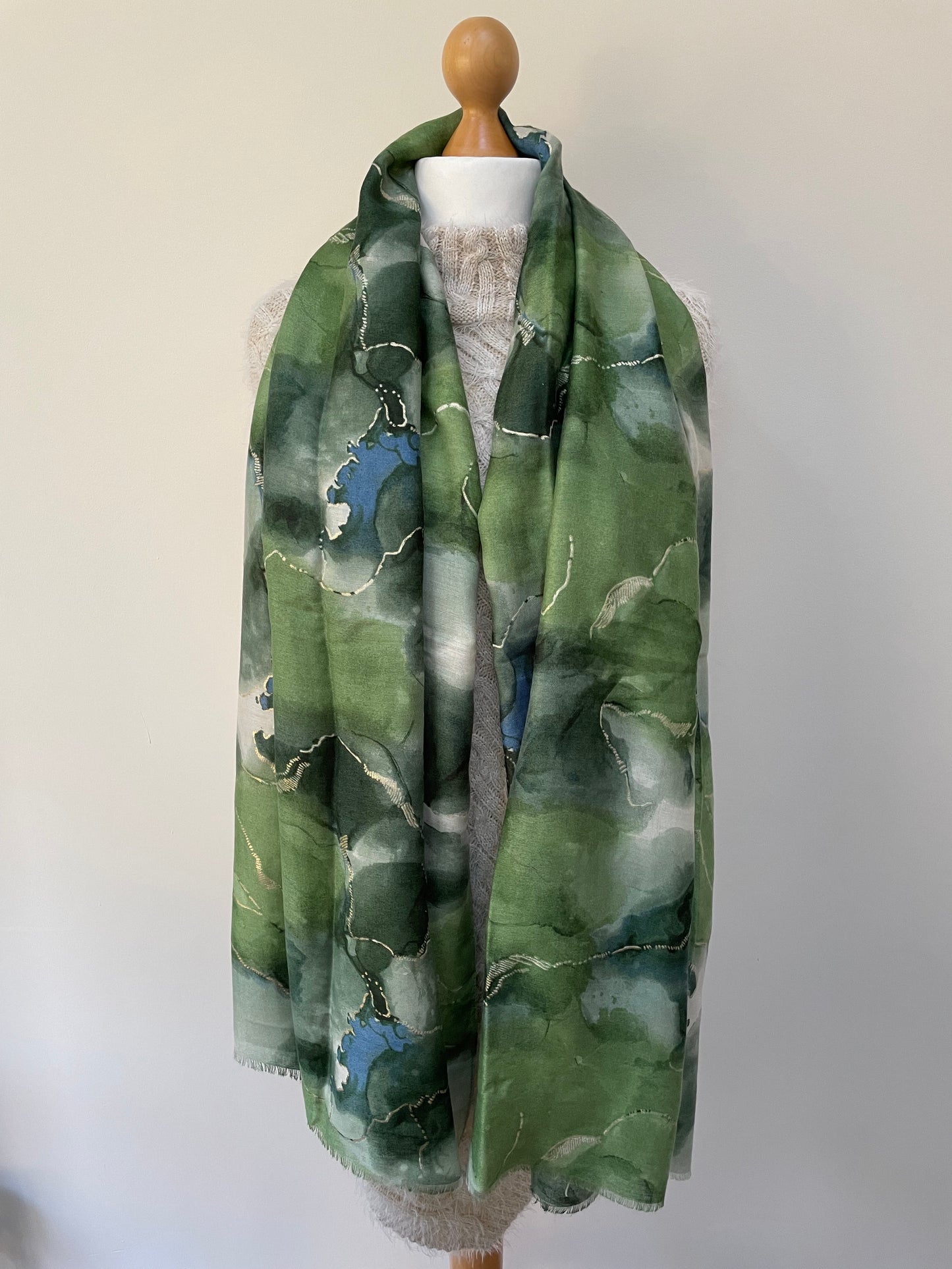 Autumn Green and Gold Marble Scarf