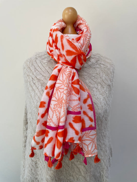 Orange and Pink Tassel Scarf