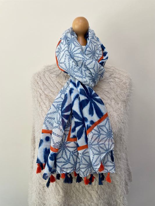 Blue and Orange Tassel Scarf
