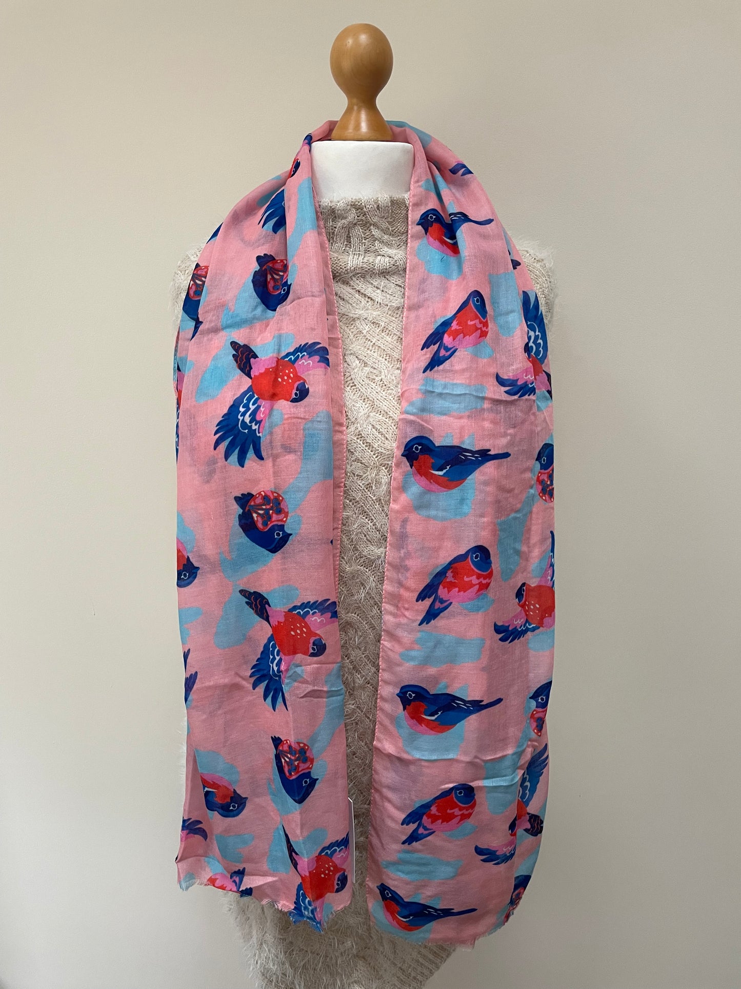 Pink Bird Print Scarf